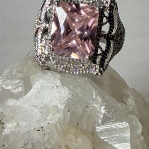 Vintage-Style Silver Ring with Pink Square Gemstone
